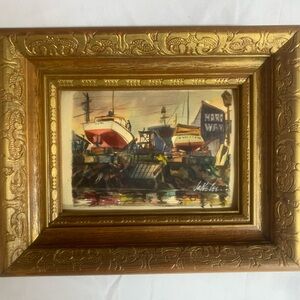 Jake Lee Original Watercolor – "Harbor Reflections" Mid-Century Coastal Art